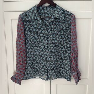 AEFFE SPA women’s button down shirt/ blouse size 6 blue leaf print